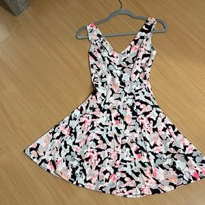 Aqua Pink and Black Patterned Mini Dress